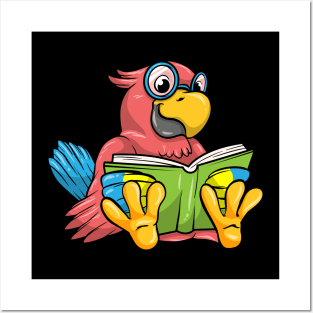 Parrot as Nerd with Glasses and Book Posters and Art